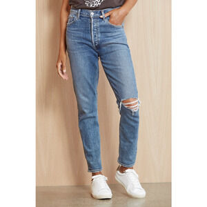 Agolde Womens Nico High Rise Slim Straight Distressed Jeans Size 26 Medium Wash